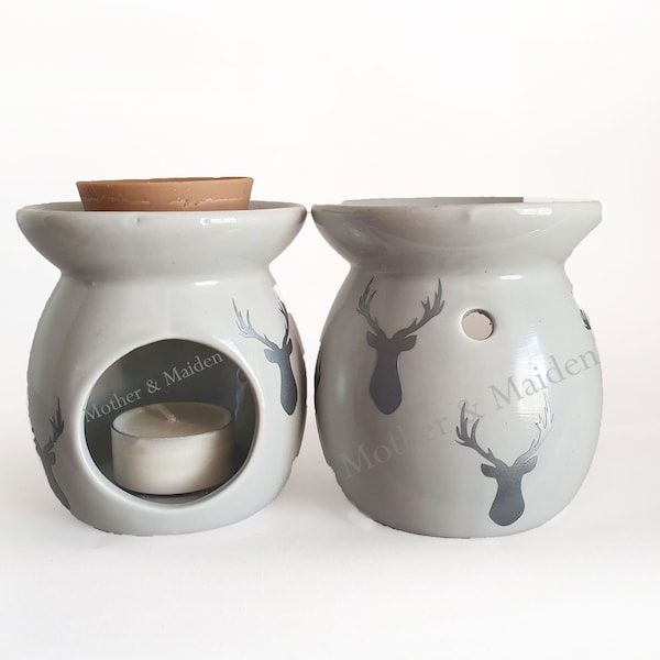 Stag Wax Burner, Deer Oil Burner, Melter, Silver and Grey, Gift Ideas, Gifts for Her, Birthday Present, Doe, Fawn Bambi, Countryside, Rustic