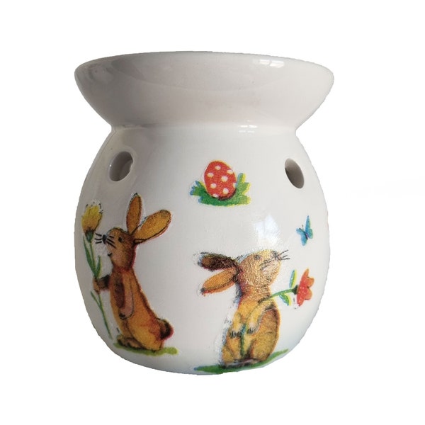 Rabbit Wax Burner, Easter Bunny Oil Burner, Hare, Bunnies, Rabbits, Ostara, Equinox Gifts, Fertility Gift, Easter Eggs, Egg, Flowers, Floral