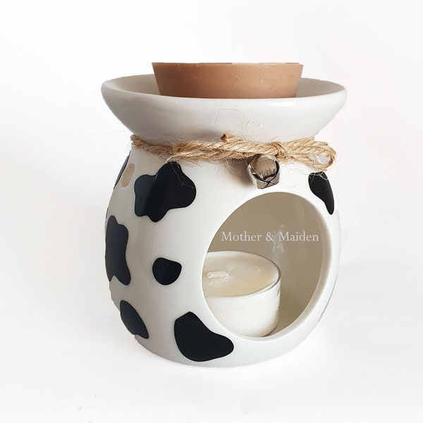 Cow Print Burner, Cow Pattern Wax Melter, Dalmatian Oil Burner, Black and White, FREE Wax Melt And Tealight, Unique, Rare, Monochrome Gifts