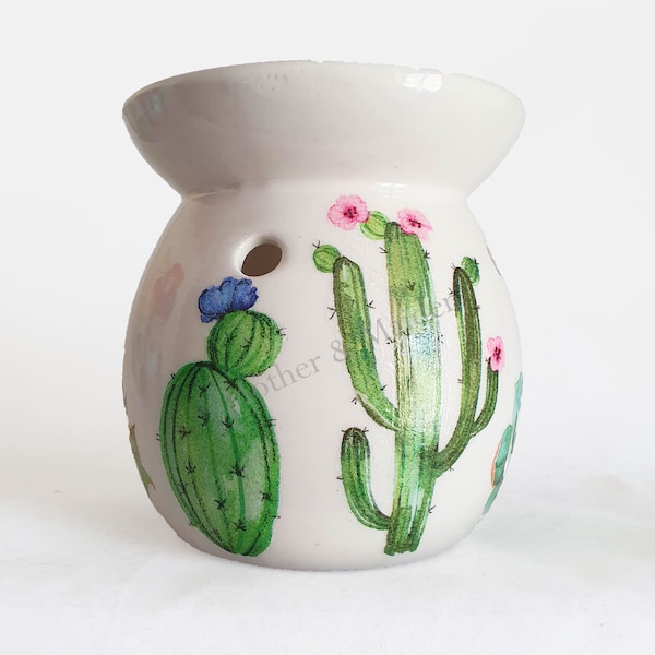 Watercolour Cactus Burner, Cacti Oil Burner, Wax Burner, Succulent,  FREE Wax Melt and Tealight, Housewarming Gift Ideas, For Her, Prickly