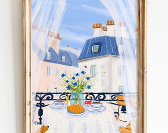 Paris themed decor-French Breakfast Art Print