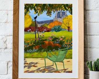 City autumn color print A3, A4|French fall decor| Paris illustration