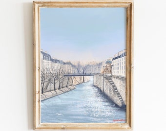 Parisian Morning Light art poster| Seine river Paris art | Paris bridge view| Parisian souvenir