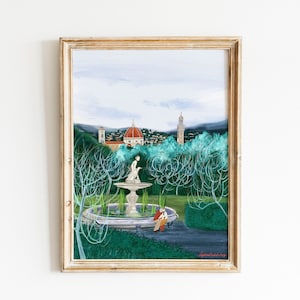 Poster d’arte della città di Firenze del Giardino di Boboli, arte toscana di Firenze, illustrazione del paesaggio toscano, Firenze romantica