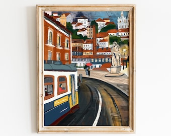 Lisbon Tram Print: Portugal Cityscape Wall Art
