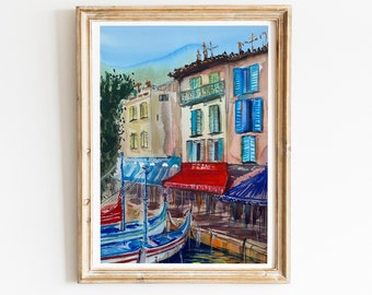 Cassis watercolor painting|Cassis French city art|French Riviera Art|Cassis Calanques Original Watercolor