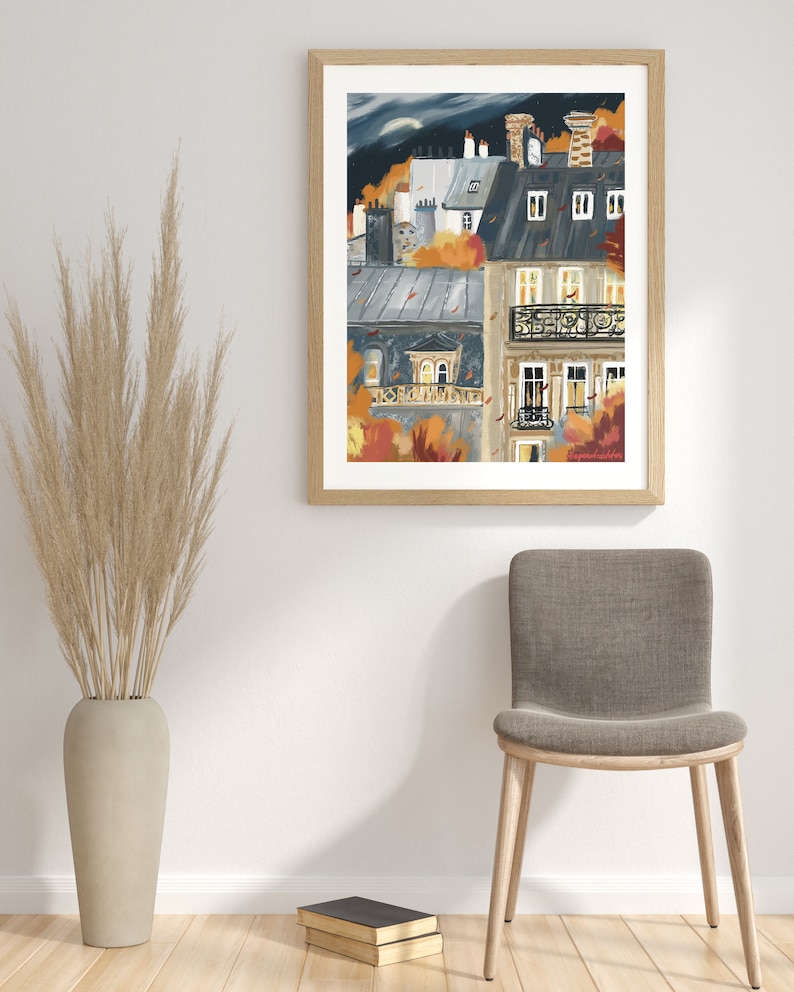 French architecture autumn posterParis buildings autumn wall printFall landscape artAutumn paintingParis city printBedroom decor image 2