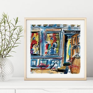 Cartel de arte del bar de Barcelona / Arte de la pared de Barcelona / Cartel de arte de la plaza de Barcelona / Decoración del café de Barcelona