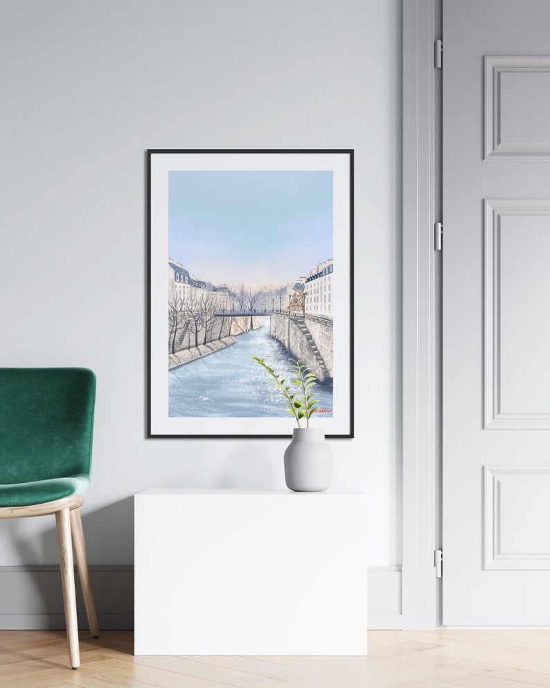 Art de paysage sur la Seine, peinture de paysage urbain parisien, affiche de voyage image 6