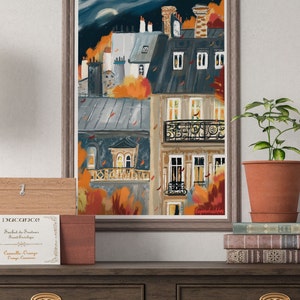 French architecture autumn posterParis buildings autumn wall printFall landscape artAutumn paintingParis city printBedroom decor image 5