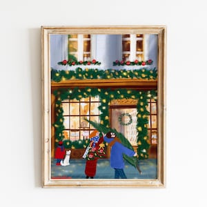 Christmas tree posterFamily Christmas artWarm Christmas artChristmas wall decorParisian Christmas image 1