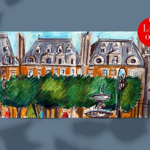 Watercolor Urban Sketch House Paris Wall Art / Paris Watercolor Architecture House Sketch Drawing / Modern House Architecture French Art