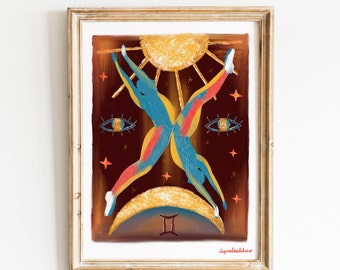 Gemini Zodiac Sign Art Print: Illustrated Horoscope Poster