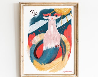 Capricorn Zodiac Sign Art Print: Illustrated Horoscope Poster