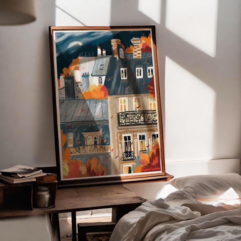 French architecture autumn poster|Paris buildings wall print| image 1