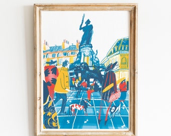 Paris Print: Place de Republique Illustrated Art Poster