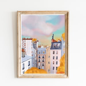 Dipinto di Parigi poster vibrazioni autunnali/Autunno a Parigi/Arte murale autunnale/Edifici di Parigi Opere d'arte autunnali/Poster autunnale/Paesaggio di Parigi