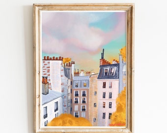 Paris painting autumn vibes poster|Fall in Paris|Autumn wall art|Paris buildings autumn artwork|Fall poster|Paris landscape