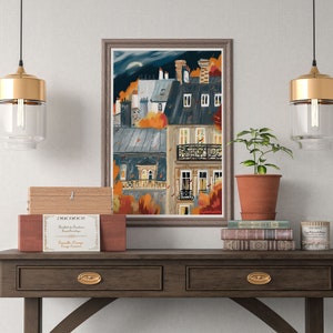 French architecture autumn posterParis buildings autumn wall printFall landscape artAutumn paintingParis city printBedroom decor image 6