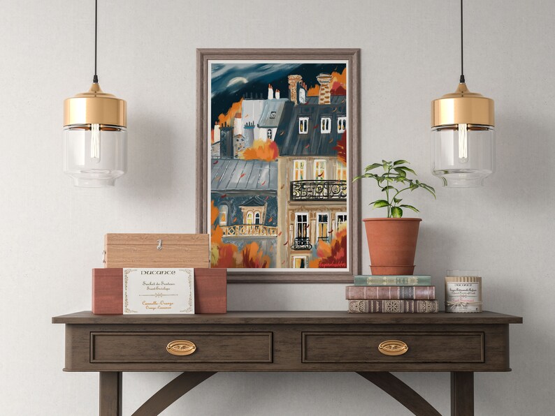 French architecture autumn posterParis buildings autumn wall printFall landscape artAutumn paintingParis city printBedroom decor image 6