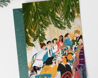 Christmas holiday postcards set from Paris,Parisian original Xmas and New Year art