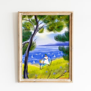 Cartel de arte de Les Calanques/Arte de vibraciones de verano/ Vacaciones en el Mar Mediterráneo / Arte de viajes en Francia