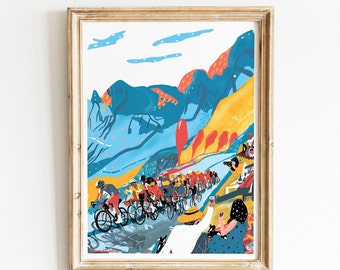 Original Tour de France Bicycle Art / Road Mountain Bicycle Wall Art / Road Bicycle Decor Art / Cycling Race Bicycle Art Print