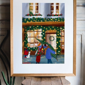 Christmas tree posterFamily Christmas artWarm Christmas artChristmas wall decorParisian Christmas image 4