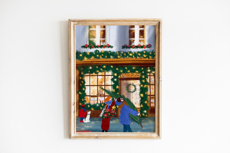 Christmas tree posterFamily Christmas artWarm Christmas artChristmas wall decorParisian Christmas image 10