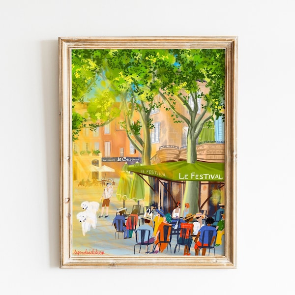 Affiche d'été d'Aix-en-Provence|Art mural provençal|Impression d'Aix-en-Provence|Art provençal français|Illustration de la vieille ville d'Aix-en-Provence