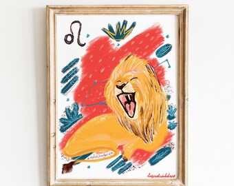 Leo Zodiac Sign Art Print: Illustrated Horoscope Poster