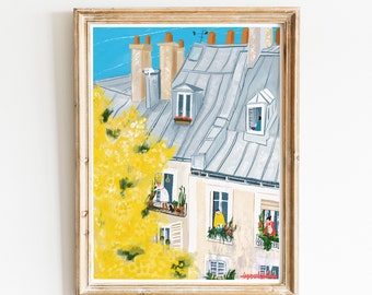 Mimosa Bloom Art|Paris Spring Art Poster|Paris Blossoms Apartament Art Print| Apartment wall decor |Paris city Art