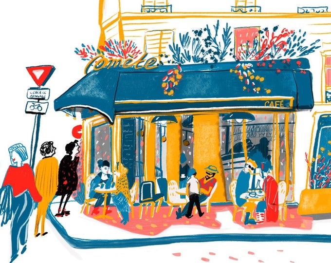 Sidewalk French Cafe Street Art / Coffee House Paris Wall Art