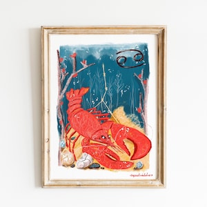 Wydruk artystyczny znaku zodiaku Rak | Prezent urodzinowy Rak | Plakat z horoskopem Rak | Sztuka ścienna Rak | Plakat ze znakiem zodiaku