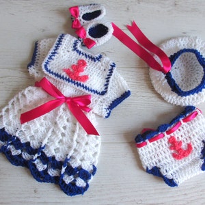 Crochet PATTERN sailor dress pattern, digital download, Diy sailor dress, sailor hat pattern, crochet baby sailor dress set 画像 3