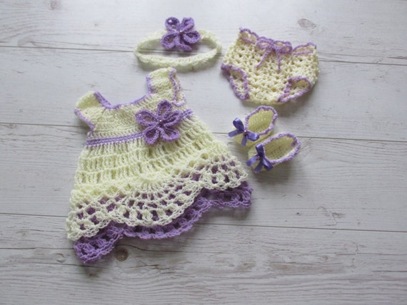 Crochet Baby Dress Pattern: Lace Layette, Diaper Cover, Headband, Shoes (PDF Pattern)