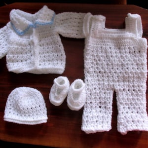 Crochet Boy Outfit Pattern: Overalls, Cardigan, Hat & Booties (PDF Pattern)