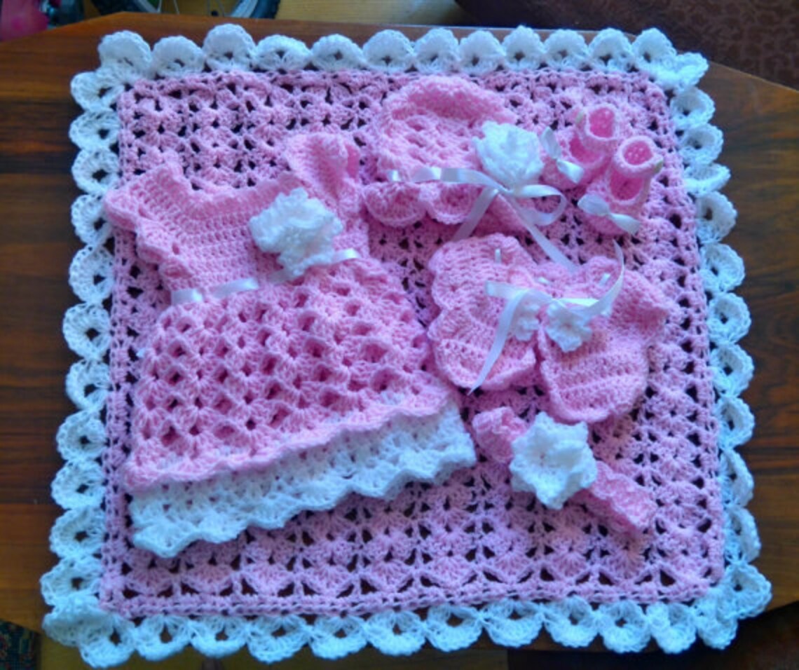 Easy Pattern Baby Dress Blanket Shoes Hat Bolero Crochet Etsy Canada