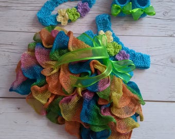Patrón de crochet para vestido arcoíris de bebé: Zapatos y diadema (Descarga digital en PDF)