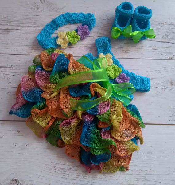 Rainbow Baby Dress Crochet Pattern: Shoes Headband (digital