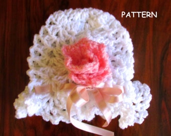 Crochet Baby Hat Pattern: White Flower Design (PDF Pattern)