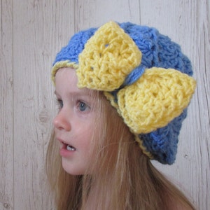 Blue kids hat pattern, crochet pattern for hats, crochet hats, toddler hats, big bow hats, bow hat pattern, crochet bow hat, hats for girls