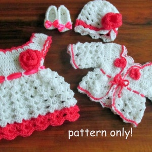 Crochet Baby Dress Pattern: Hat, Cardigan, Shoes (PDF Download)