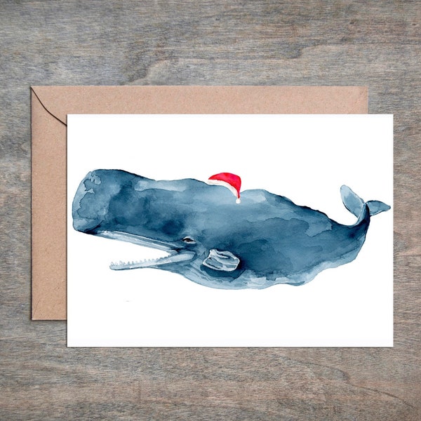 Tiny Hats Holiday Card, Christmas Card, Whale Card, Single or Set of 6, Blank Inside