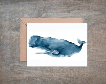 Nomad of the Sea, Blank Note Cards - Single or Set of 4. Scientific Illustration Prints. Watercolor Print. Whale Art.