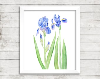 Iris Floral Watercolor Print, Iris Art Print, Iris Painting, Iris Farmhouse Decor, Watercolor Floral Painting, Floral Art