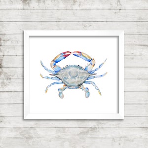 Crab Watercolor Print. Beach House Decor. Cottage Wall Art. Crab Painting. Coastal Art. Nautical Art.