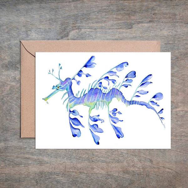 Leafy Sea Dragon Card. Blank Card. Ocean Card. Nautical Card. Coastal Card. Dragon Card.