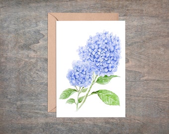 Blue Hydrangea Card, Hydrangea Watercolor Floral, Single or Set of 4, Blank Inside