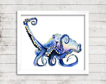 Octopus Watercolor Print. Octopus Art Print. Nautical Art. Coastal Art. Octopus Art. Nursery Decor. Kids Room Decor.